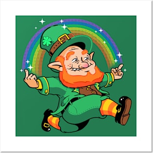 Leprechaun Middle Finger Up Luck You Rainbow St. Patrick's Day Posters and Art